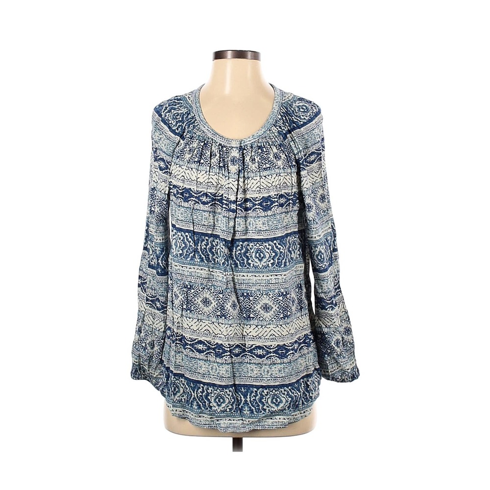 Chaps Long Sleeve Blue Boho Relaxed Blouse - Women's Size L